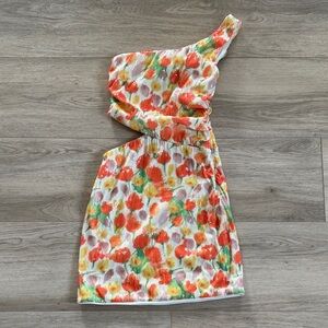 Lulus One-Shoulder Floral Sequin Mini Dress